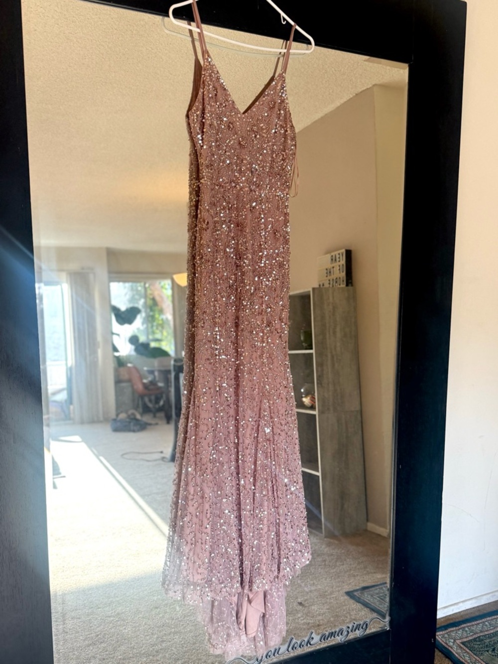 Elegant Dusty Rose floor length evening gown